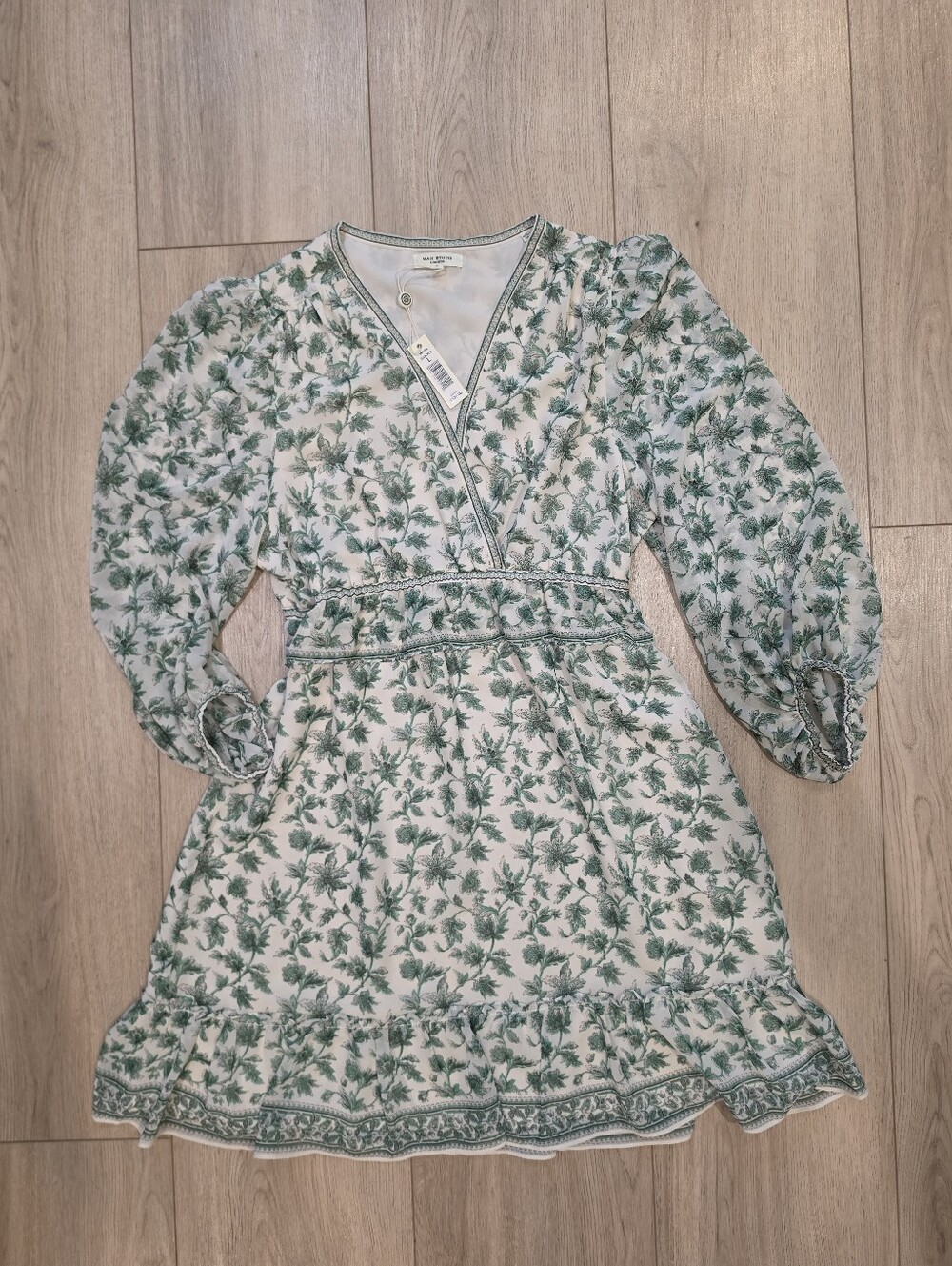 Max Studio London Floral Wrap Dress Size L Green Ivory NWT $178
